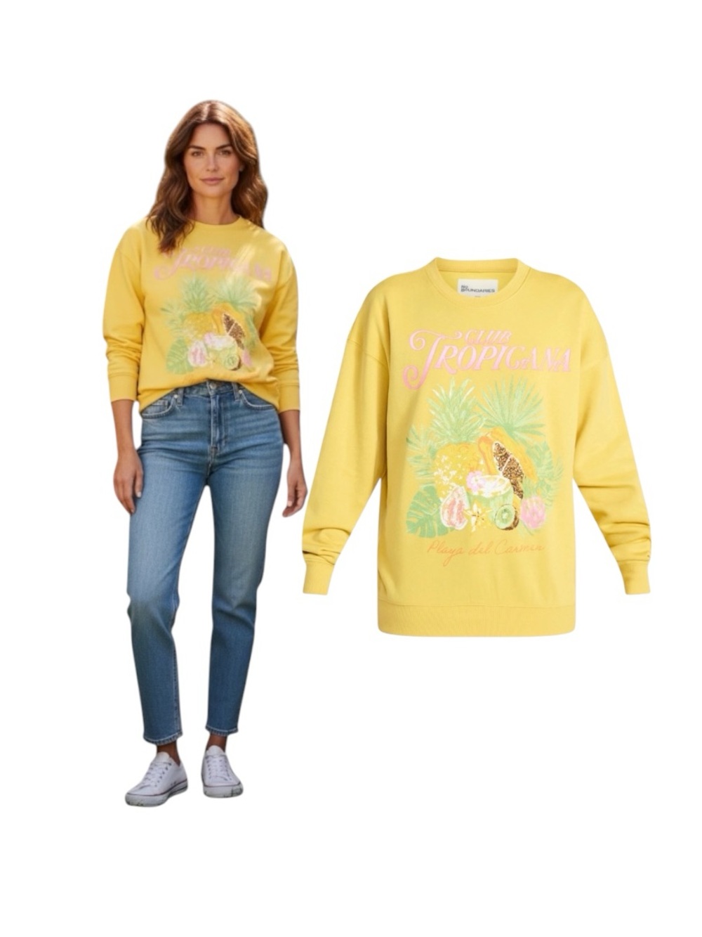 No Boundaries Yellow Tropical Graphic Crew Sweatshirt